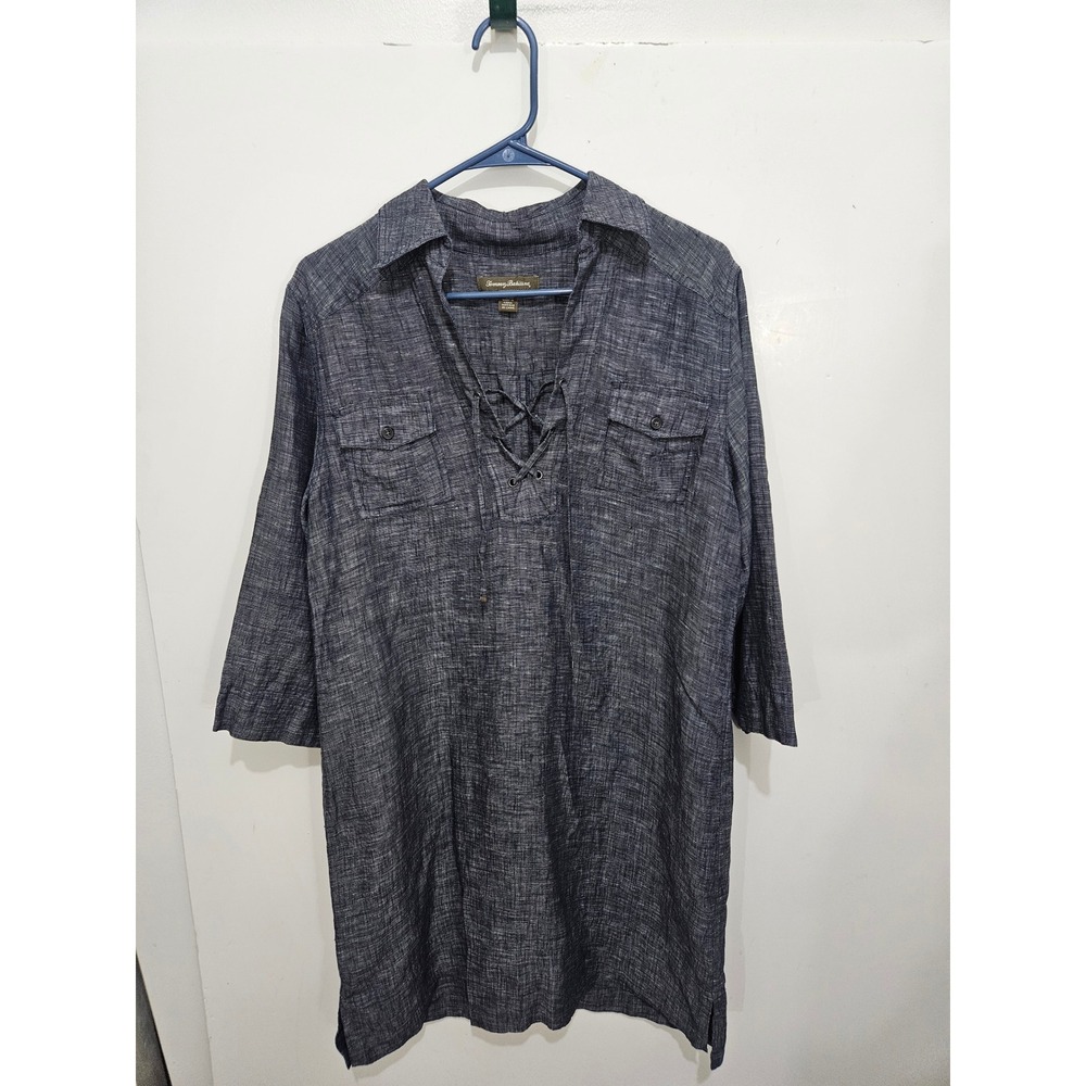 Tommy Bahama Womens Navy Linen Lace Up Tunic Dress Size M Navy Blue 100% Linen